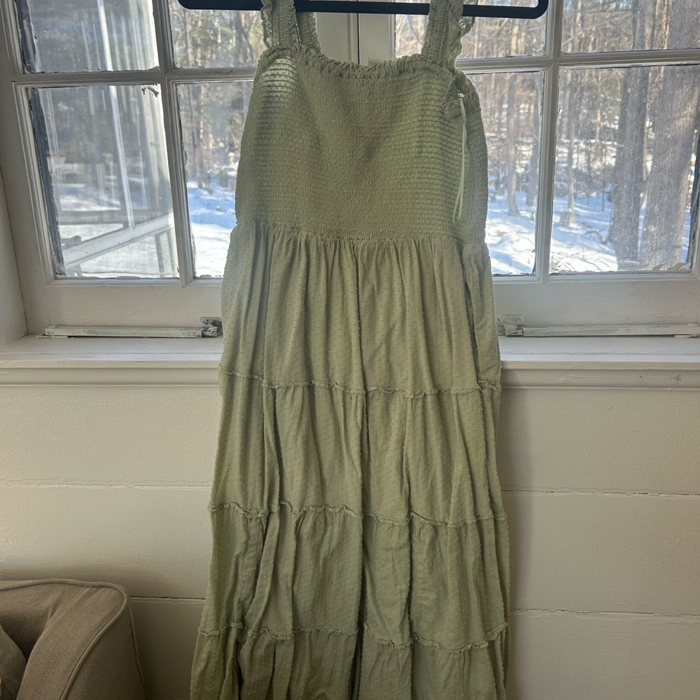 J. Crew Sage Green Smocked Maxi Dress